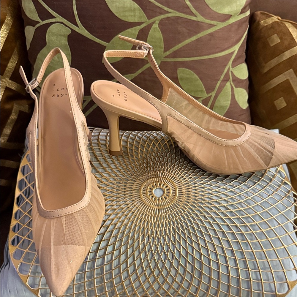 a new day Beige Mesh Slingback Heels